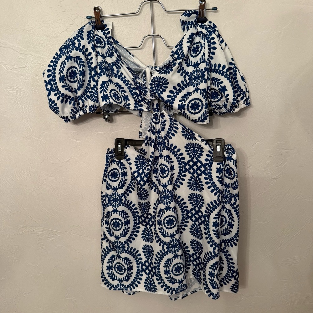 SHEIN Blue and White Patterned Dress